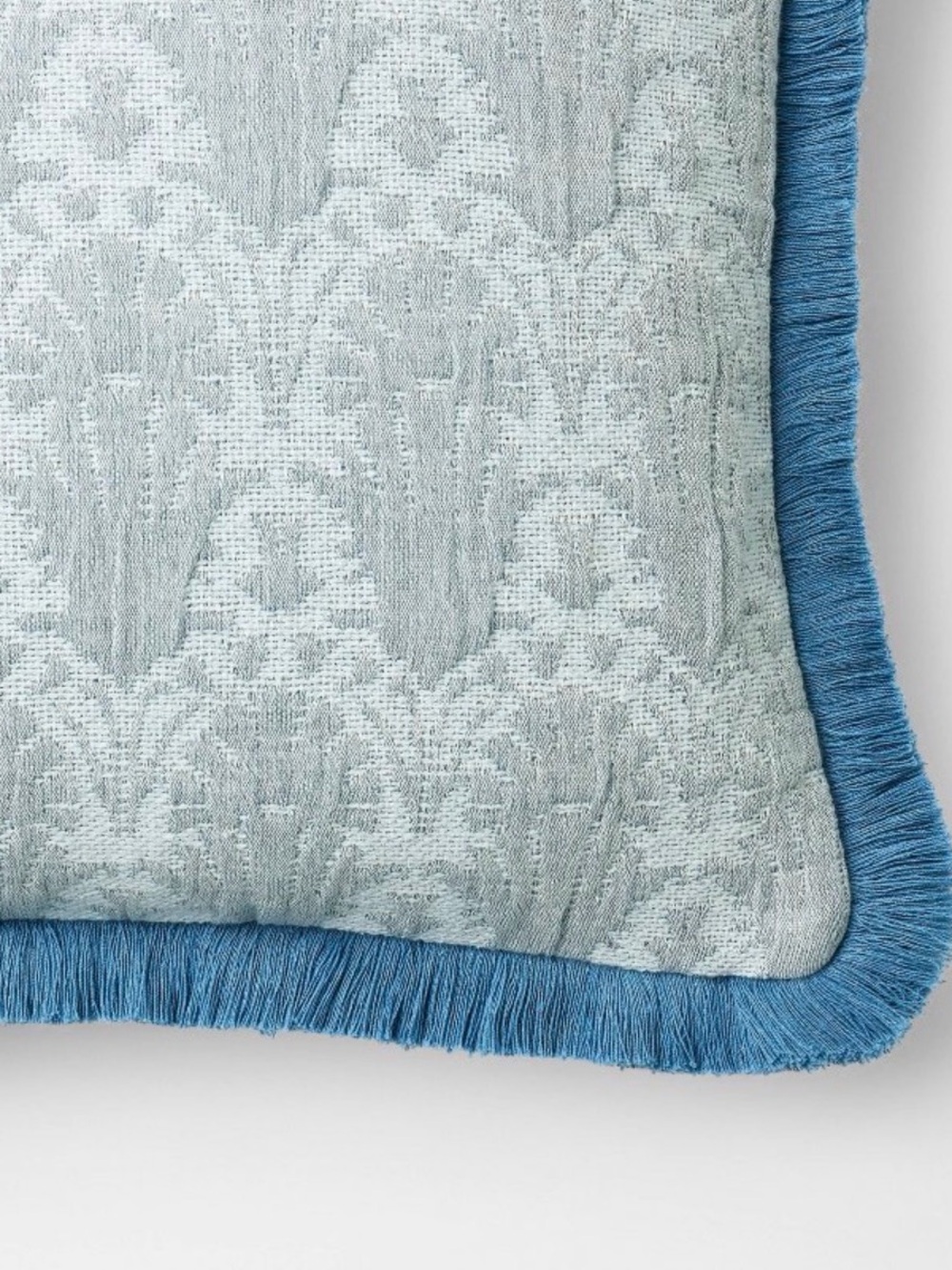 Threshold Blue Woven Lumbar Pillow with Fringe Shell Block